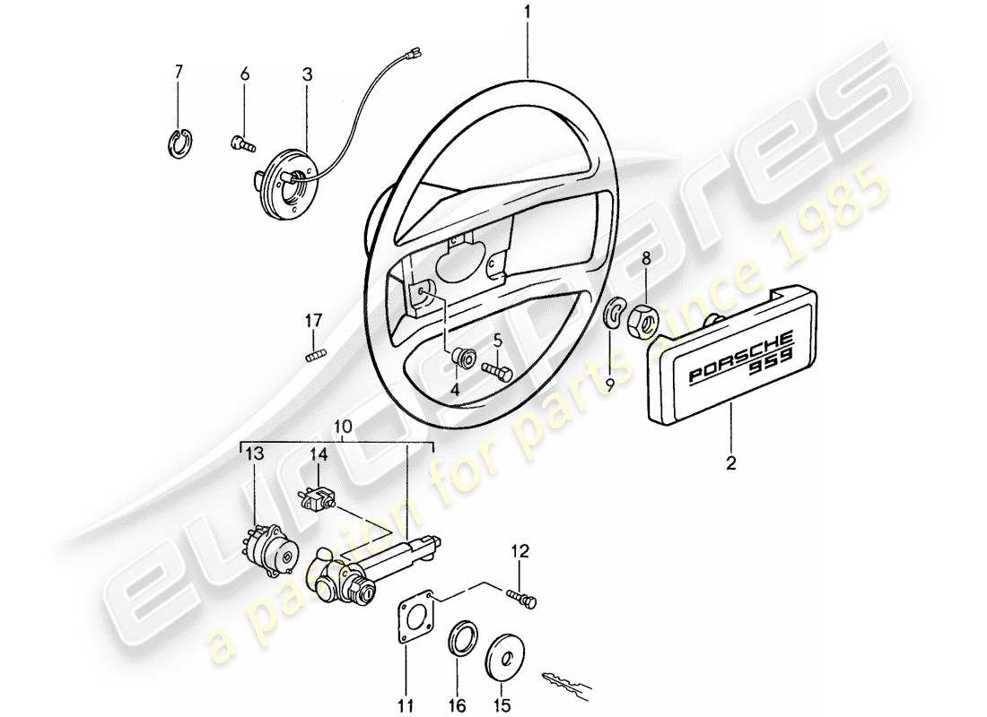 porsche 1988 (959) lenkrad teilediagramm