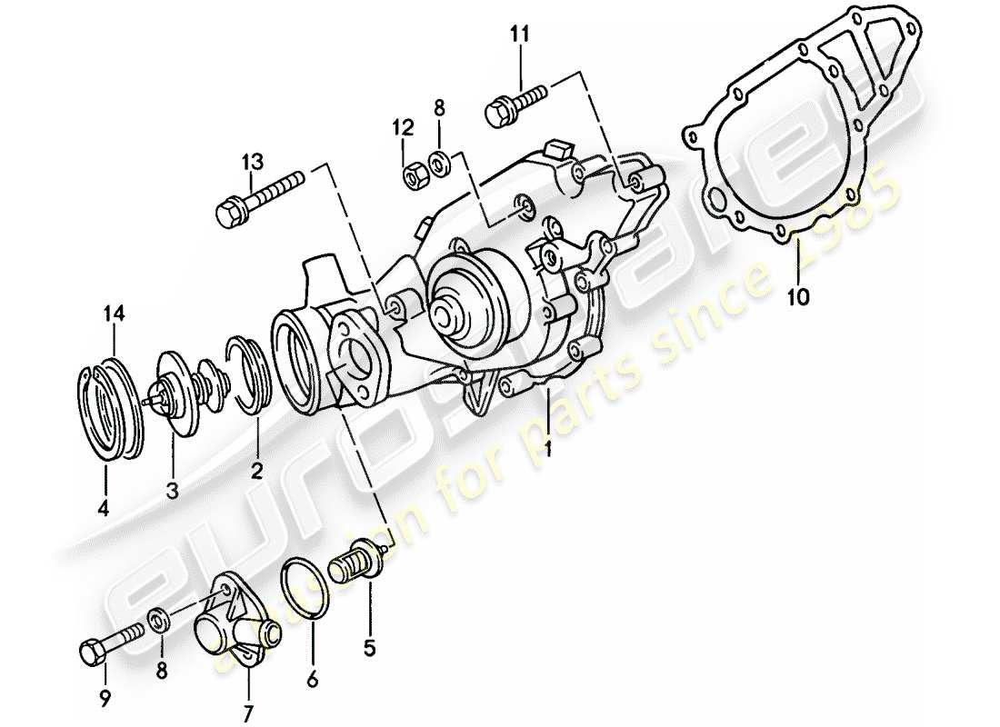 porsche 1988 (944) wasserpumpe teilediagramm