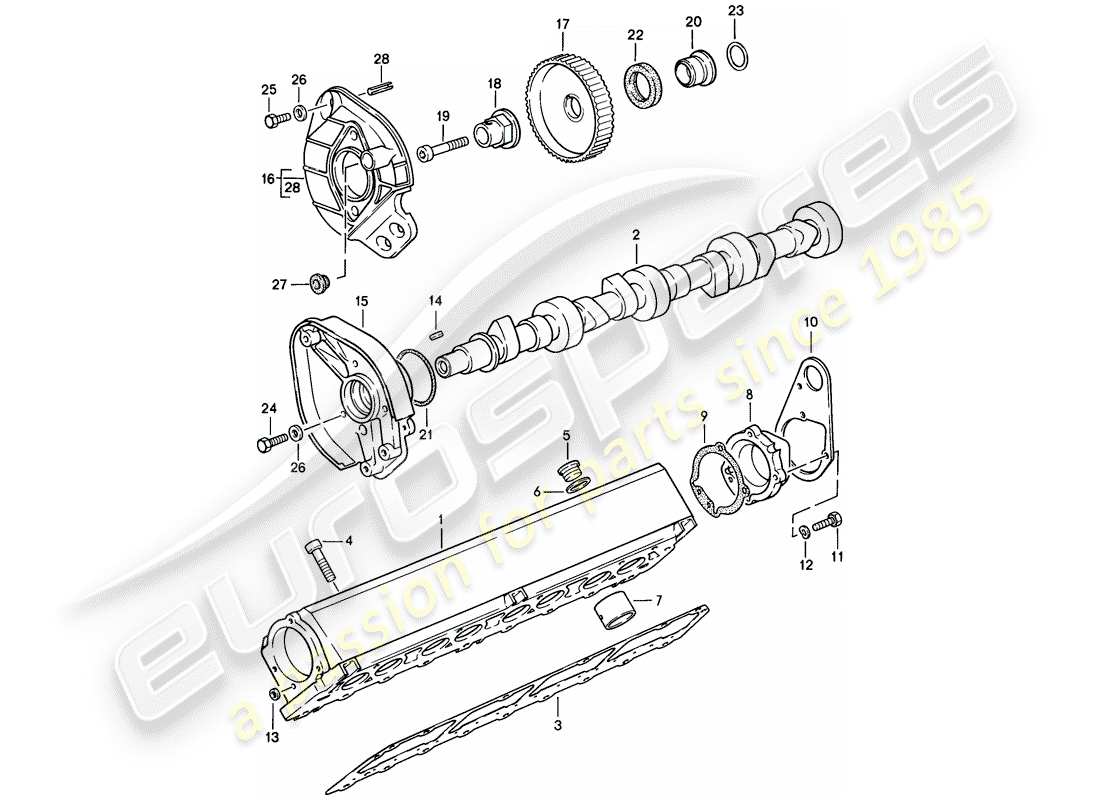 porsche 1988 (944) nockenwellengehäuse - - nockenwellen-teilediagramm
