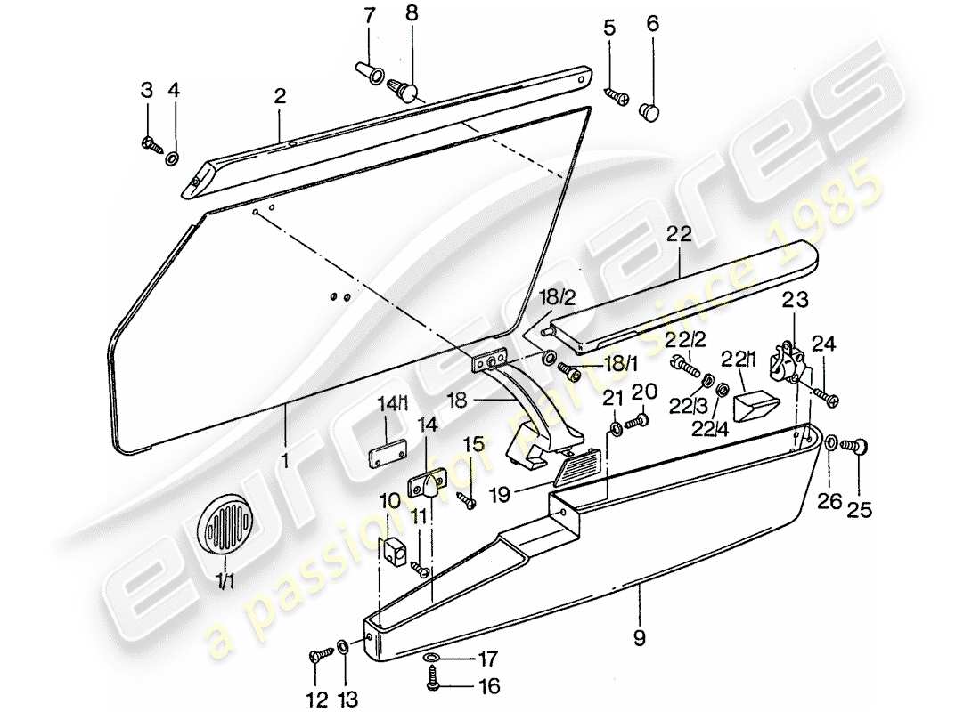 porsche 1977 (911) türplatte teilediagramm
