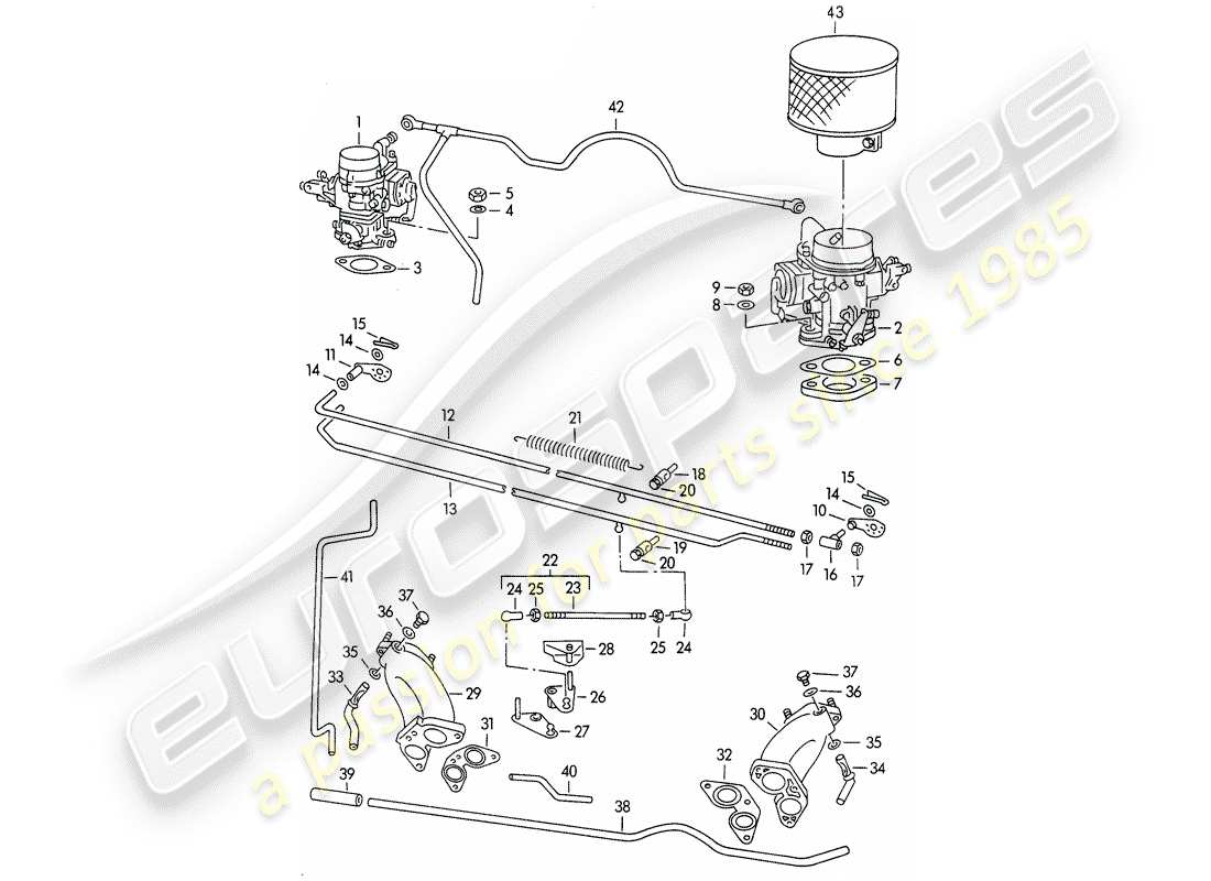 porsche 1954 (356/356a) vergaser - solex 32pbj - solex 40pjcb - und - kraftstoffzufuhrleitung - kraftstoffpumpe ersatzteildiagramm