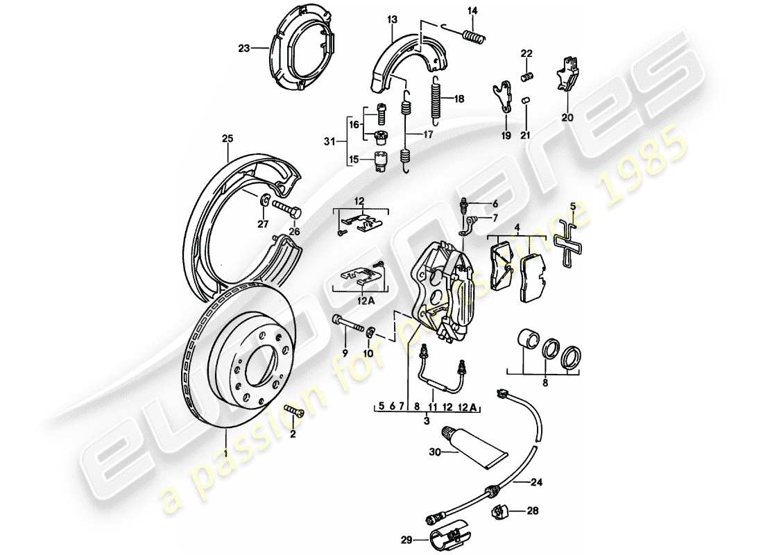 porsche 1985 (928) scheibenbremsen - hinterachse - d - mj 1986>> - mj 1986 ersatzteildiagramm