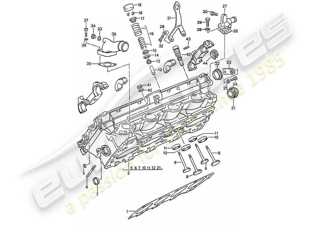 porsche 1991 (944) zylinderkopf - ventile ersatzteildiagramm