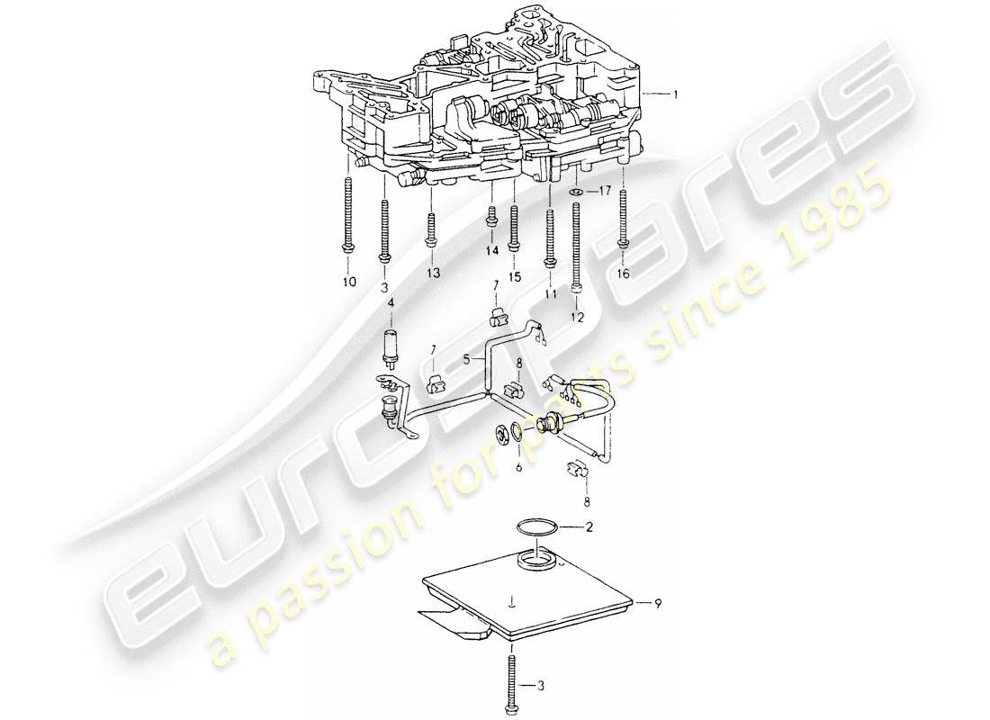 porsche 1994 (964) tiptronic - ölsieb - induktiver sender - befestigungselemente - für - schaltereinheit ersatzteildiagramm