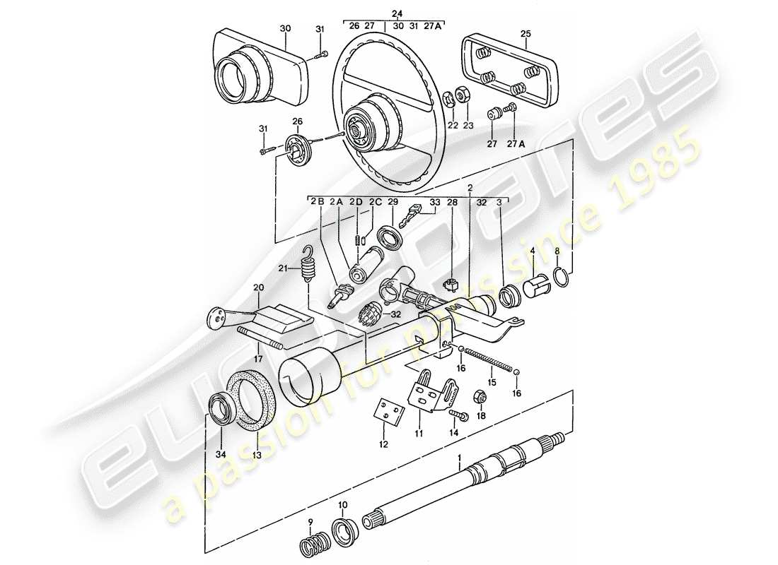 porsche 1989 (928) lenkungsteile - lenkrad teilediagramm