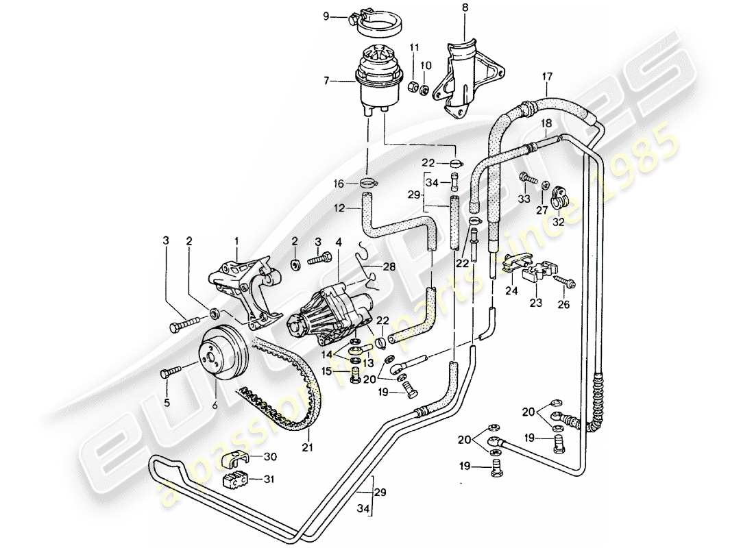 porsche 1993 (928) servolenkung - leitungen ersatzteildiagramm