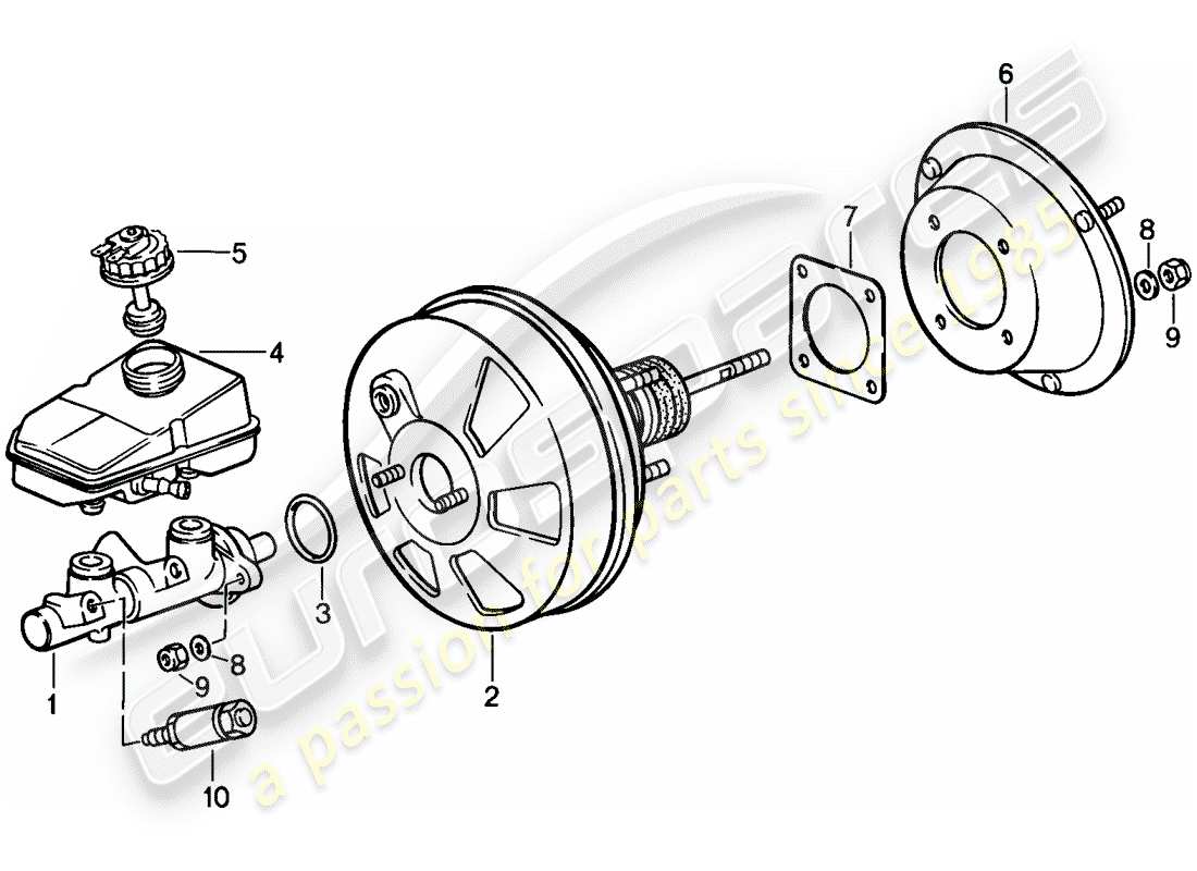 porsche 944 (1987) brake master cylinder - brake booster - reservoir - -abs- part diagram