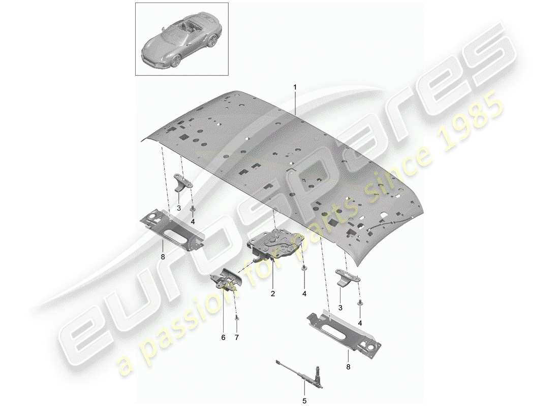 porsche 2019 (991-2 turbo) oberer rahmen teilediagramm