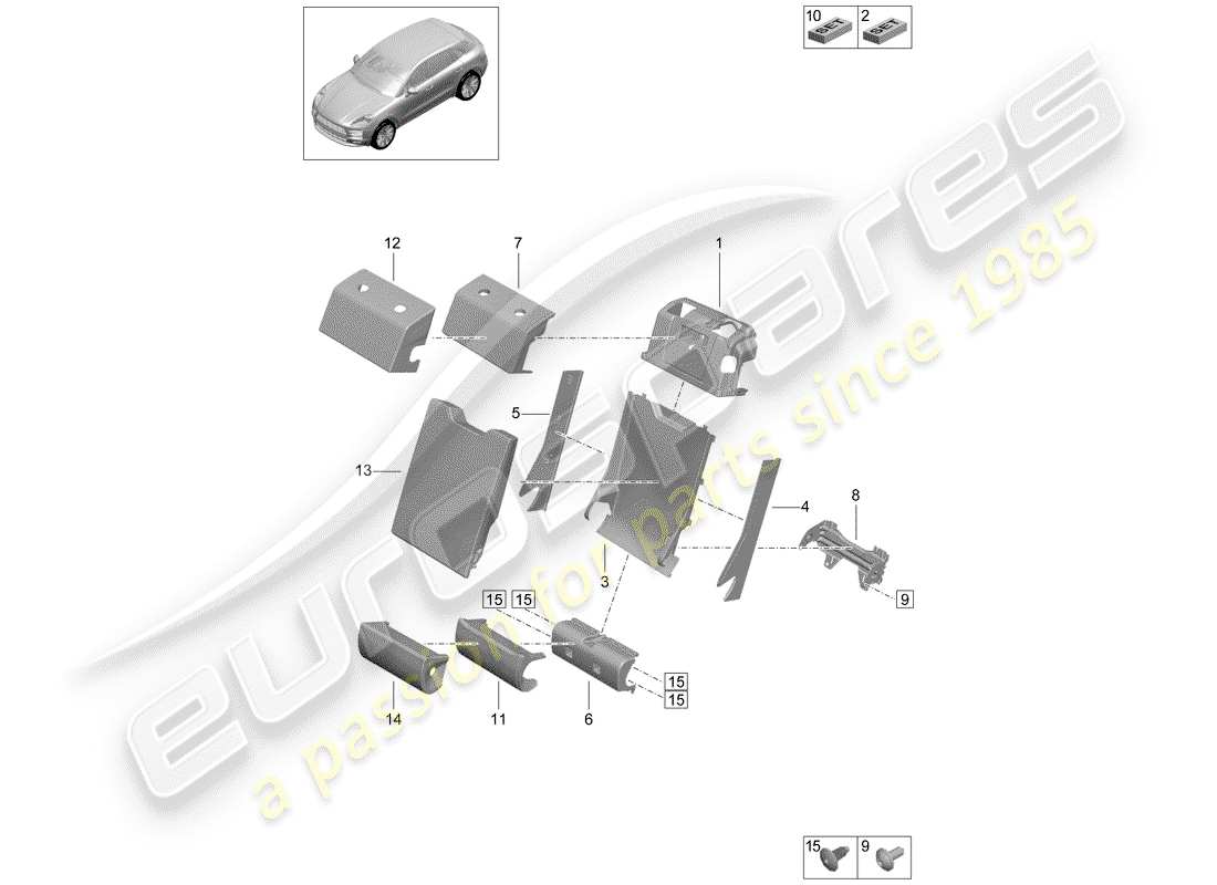 porsche 2019 (macan) klappe, mitte ersatzteildiagramm
