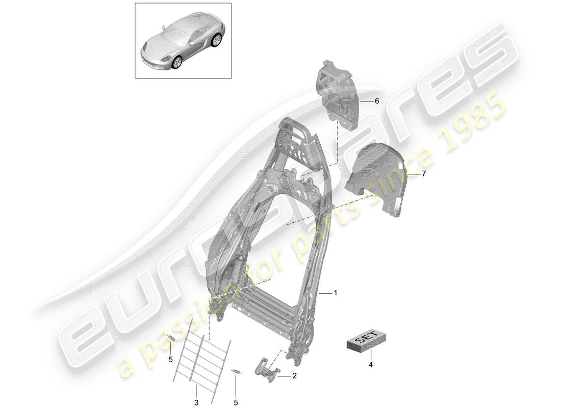 porsche 2018 (718 cayman) rahmen - rückenlehne ersatzteildiagramm