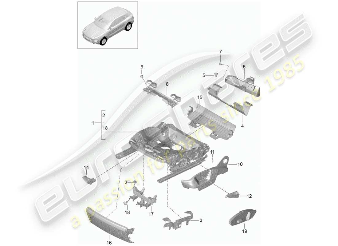 porsche 2018 (macan) sitzrahmen teilediagramm