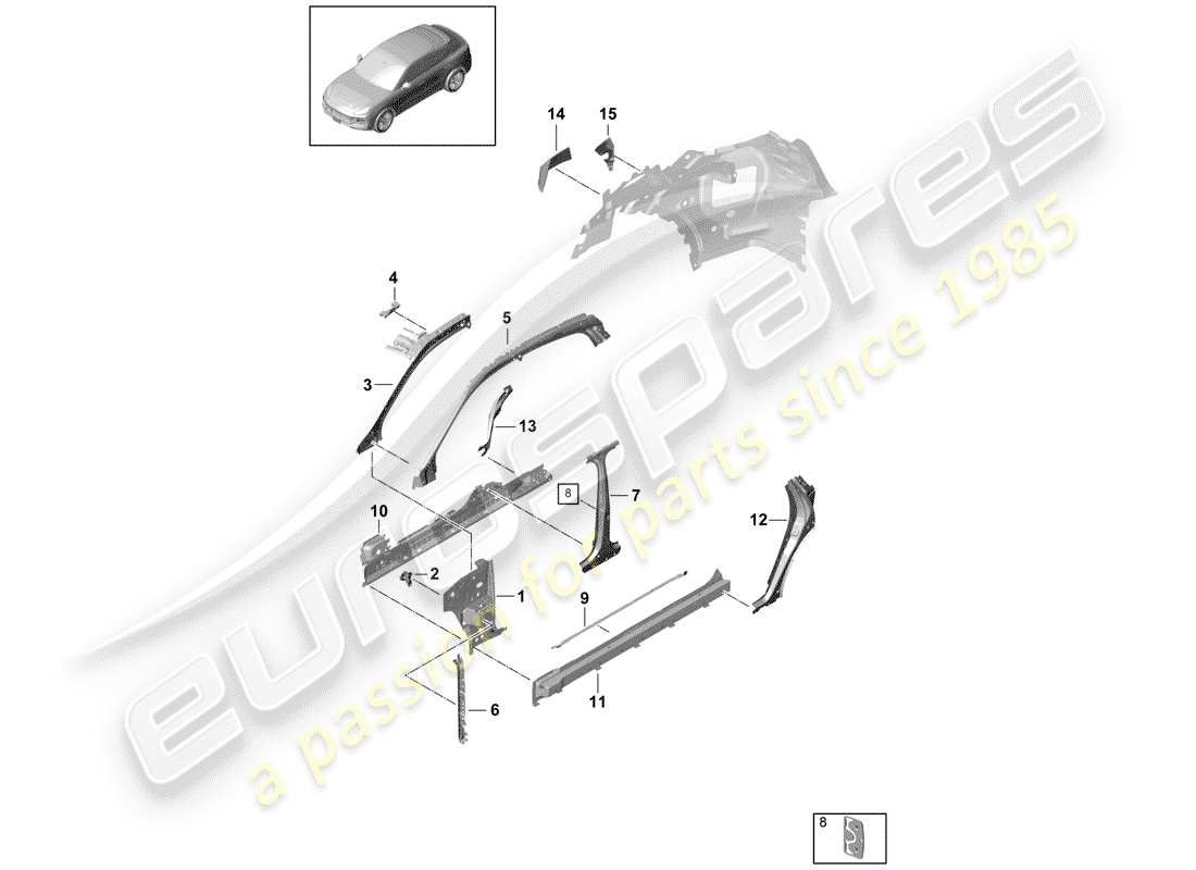 porsche 2019 (cayenne e3 9ya/9yb) seitenwand teilediagramm