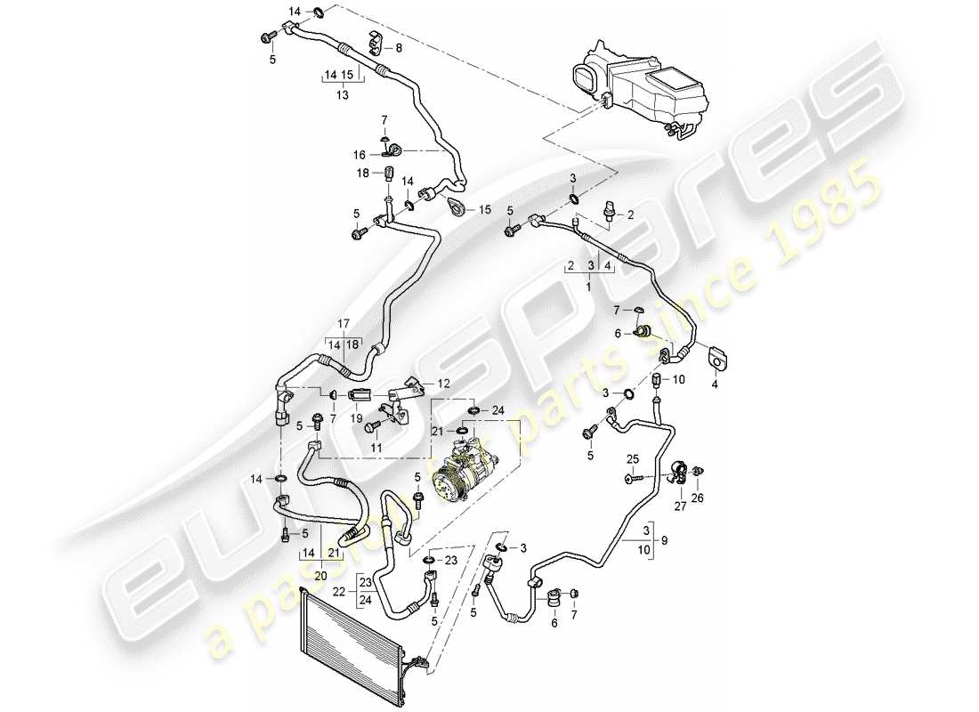 porsche 2007 (cayenne e1 9pa) kältemittelkreislauf teilediagramm