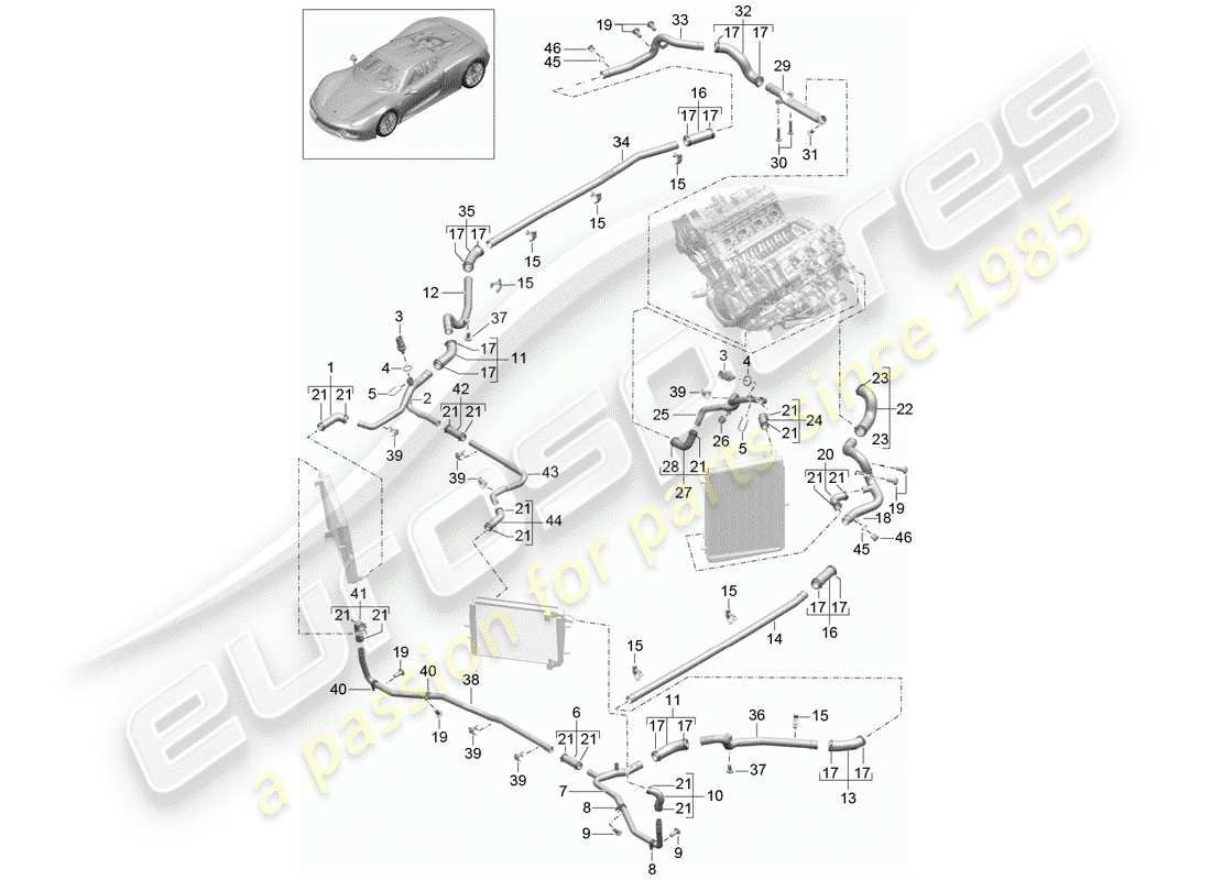 porsche 2015 (918 spyder) wasserkühlung teilediagramm