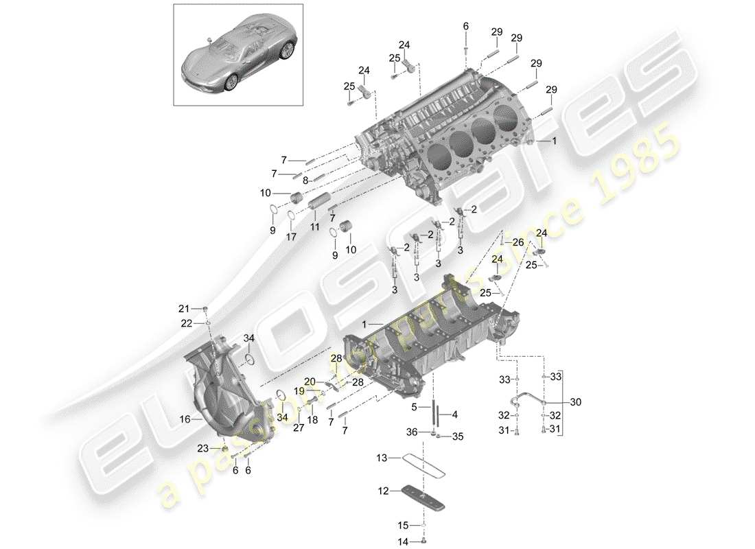 porsche 2015 (918 spyder) kurbelgehäuse-teilediagramm