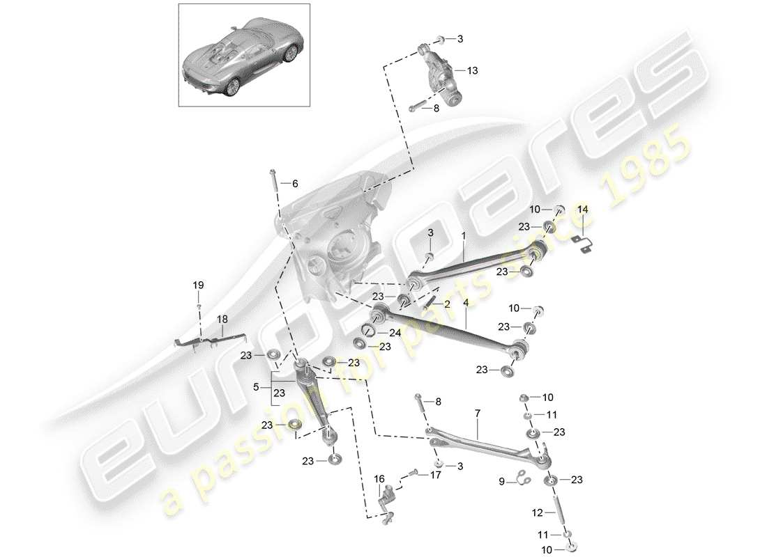 porsche 2015 (918 spyder) hinterachse teilediagramm