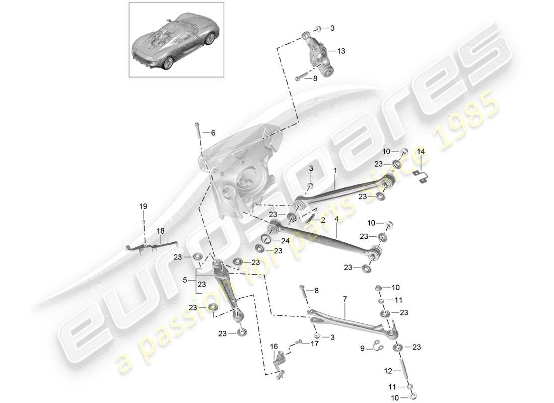 porsche 918 spyder (2015) hinterachse teilediagramm