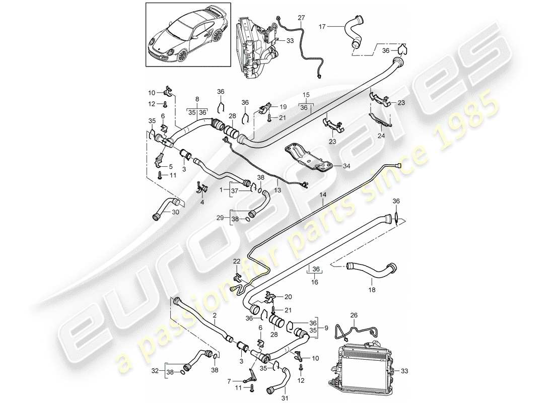 porsche 2013 (997-2 turbo / gt2 rs) wasserkühlung 2 ersatzteildiagramm