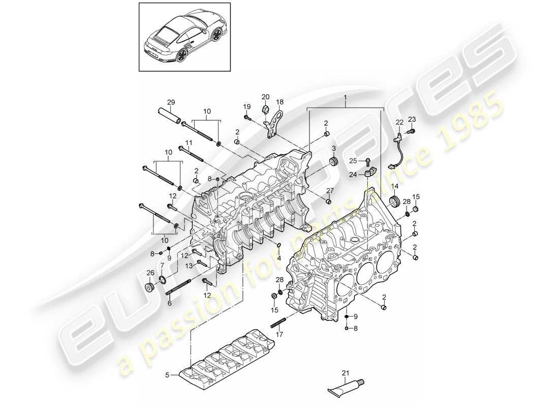 porsche 2013 (997-2 turbo / gt2 rs) kurbelgehäuse-teilediagramm