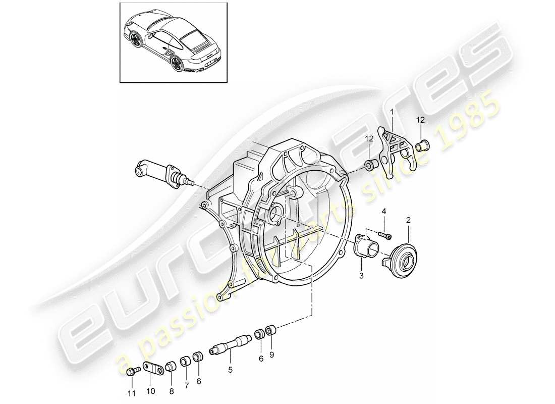 porsche 2011 (997-2 turbo / gt2 rs) kupplungsausrückung ersatzteildiagramm