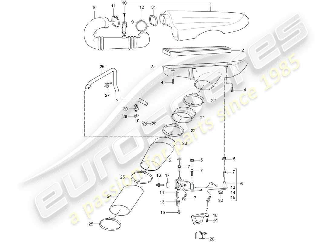 porsche 2004 (carrera gt) luftfiltersystem teilediagramm