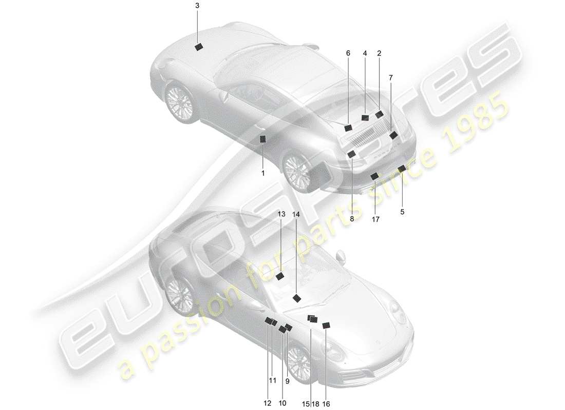 porsche 2020 (991-2) zeichen/hinweise teilediagramm