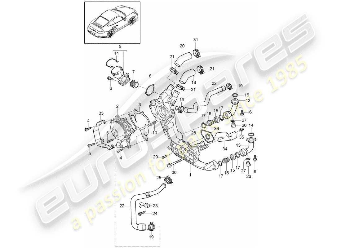 porsche 2011 (997-2 turbo / gt2 rs) wasserpumpe teilediagramm