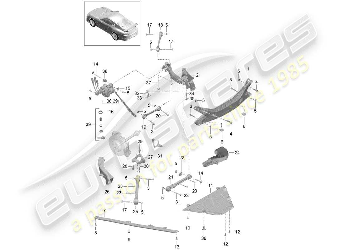porsche 2014 (991-1 r/gt3/rs) hinterachse teilediagramm