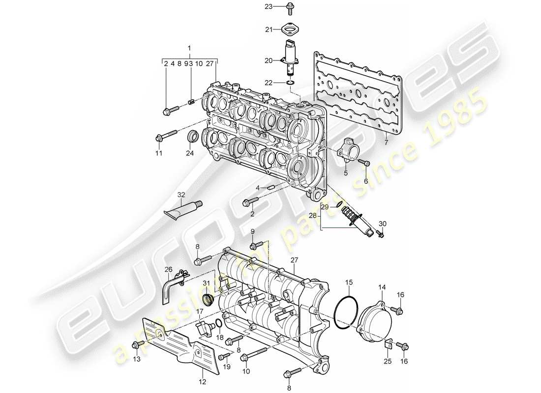 porsche 2009 (997-2 gt3) nockenwellengehäuse ersatzteildiagramm