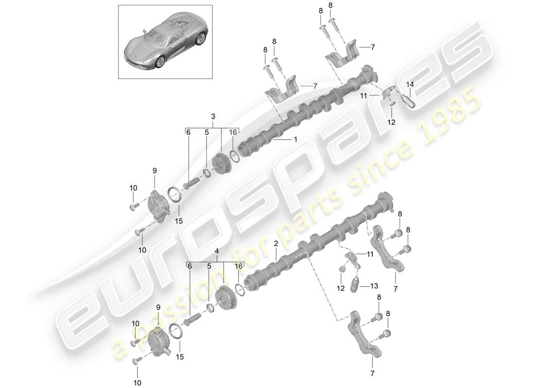 porsche 2015 (918 spyder) nockenwelle teilediagramm