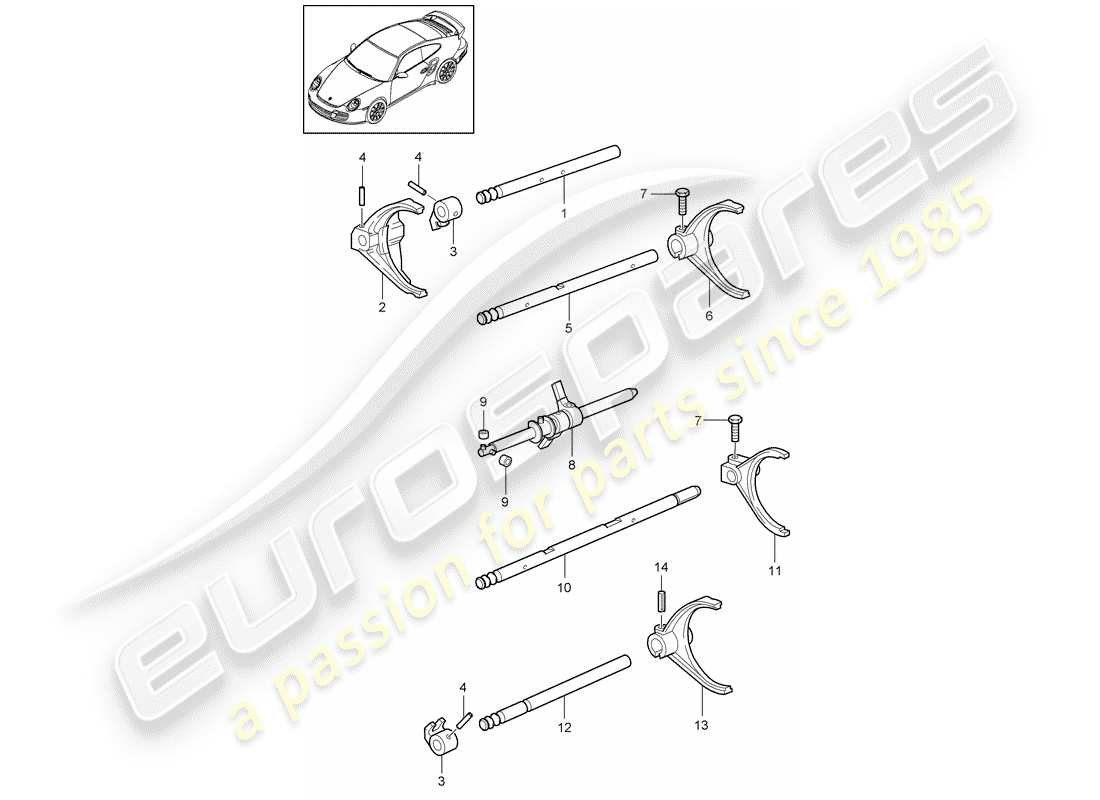 porsche 2011 (997-2 turbo / gt2 rs) schaltwelle ersatzteildiagramm