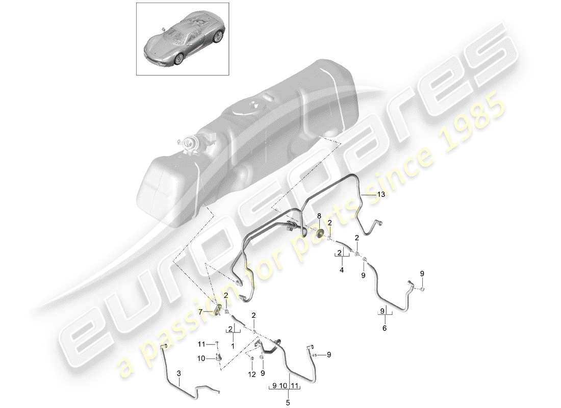 porsche 918 spyder (2015) kraftstoffsystem teilediagramm