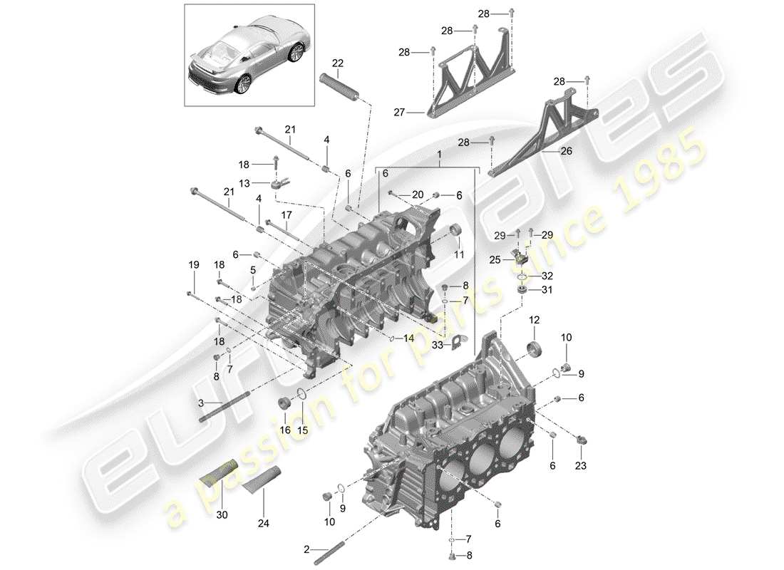 porsche 2017 (991-2 r/gt3/rs) kurbelgehäuse-teilediagramm