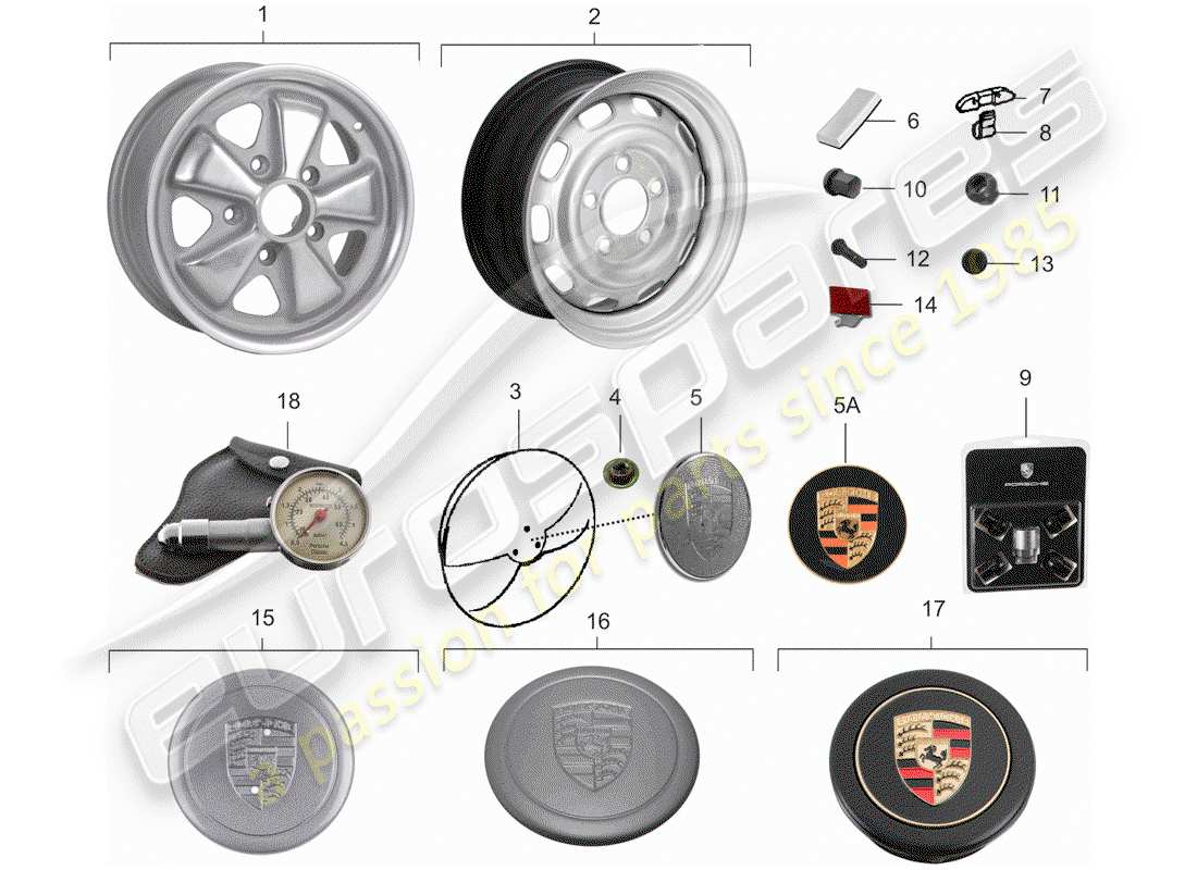 porsche 1967 (911/912) räder ersatzteildiagramm