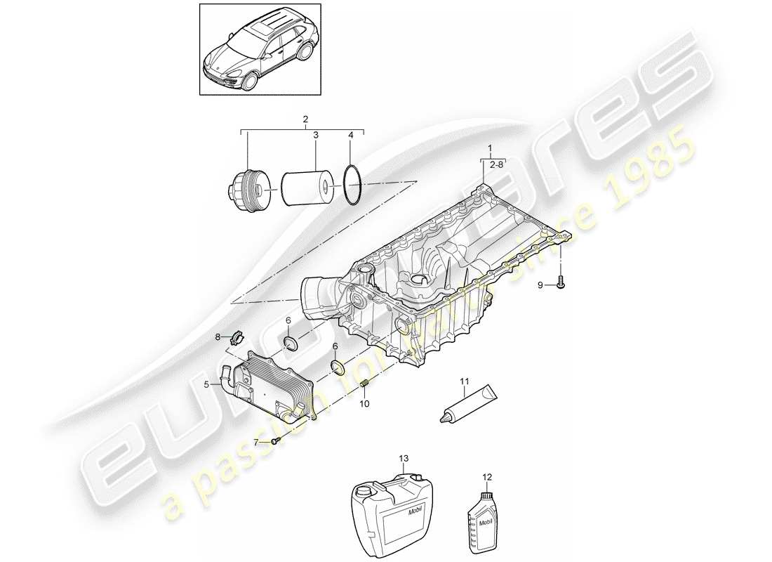 porsche 2011 (cayenne e2 92a) ölleitendes gehäuse ersatzteildiagramm