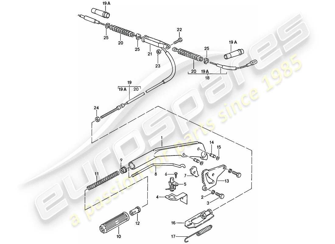 porsche 1984 (944) handbremshebel ersatzteildiagramm