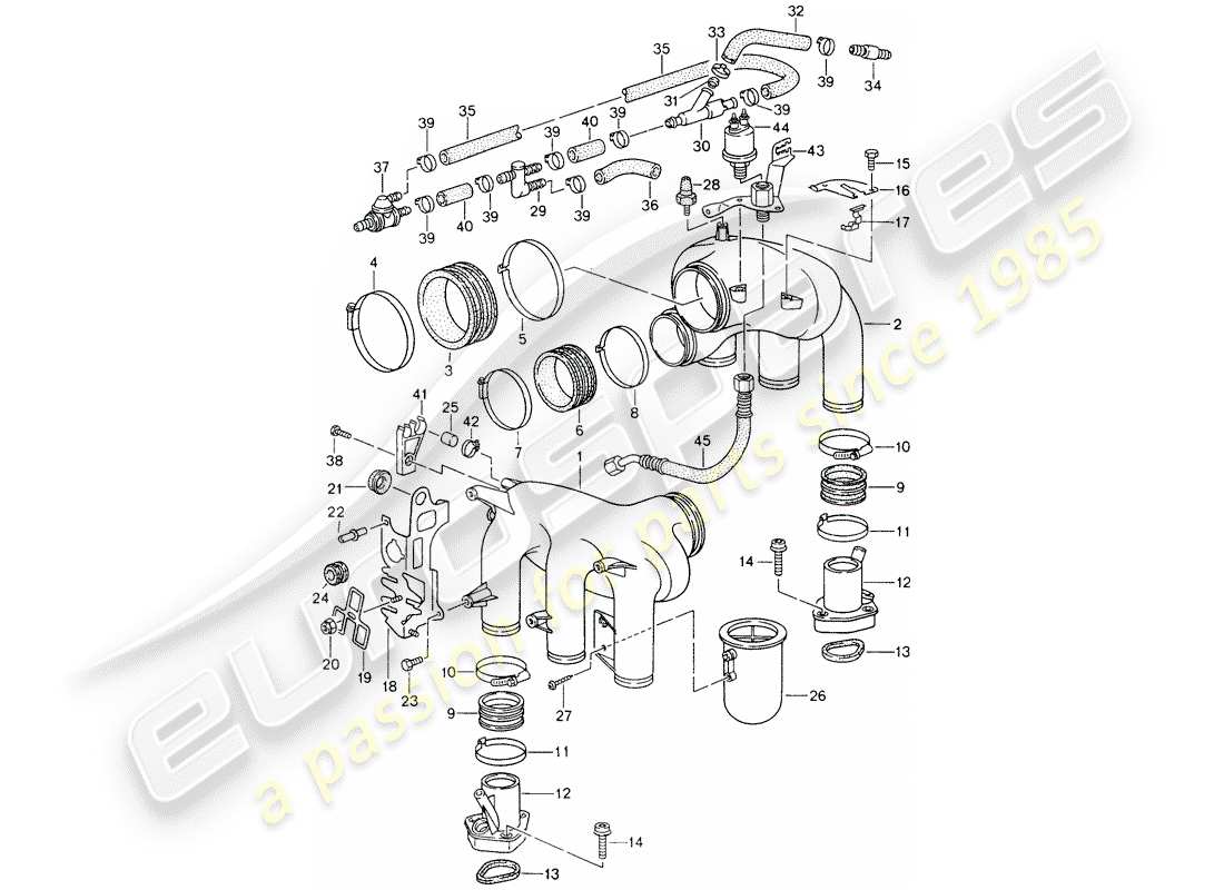 porsche 1994 (993) l-jetronic - ansaugluftverteiler ersatzteildiagramm
