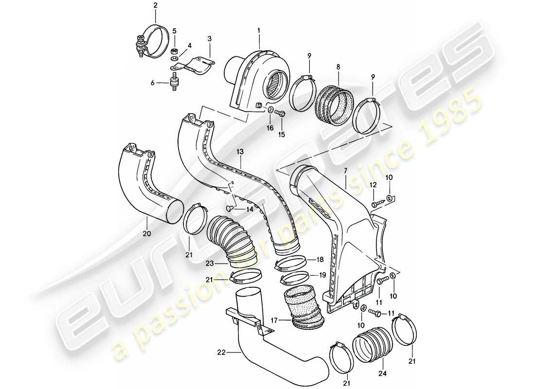 porsche 1985 (911) zusätzliches gebläse ersatzteildiagramm