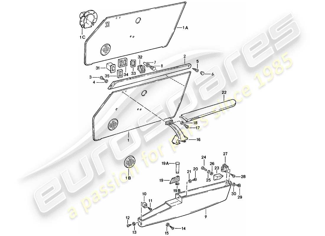 porsche 1979 (911) innenausstattung - türen ersatzteildiagramm