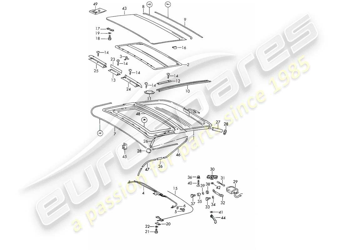 porsche 1967 (911/912) schiebedach - elektrisch ersatzteildiagramm