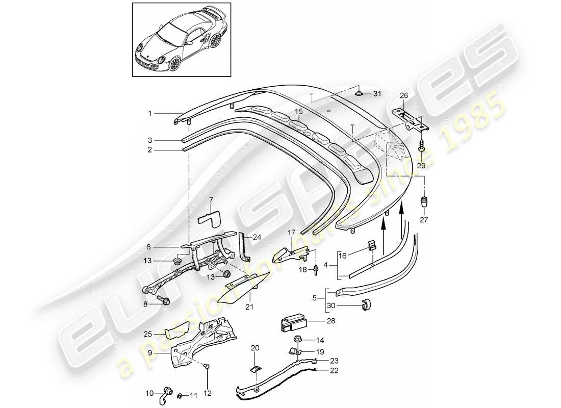 porsche 2011 (997-2 turbo / gt2 rs) ersatzteildiagramm für obere staubox