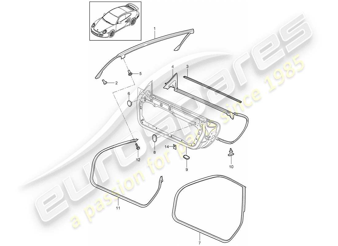 porsche 2011 (997-2 turbo / gt2 rs) türdichtung ersatzteildiagramm