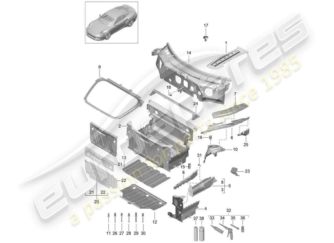 porsche 2014 (991-1 turbo) front end teilediagramm