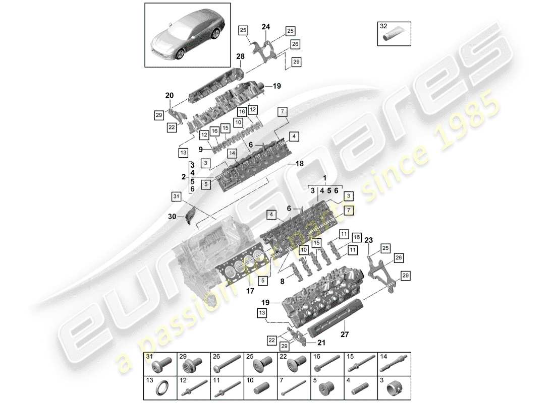 porsche 2017 (panamera 971-1) zylinderkopf teilediagramm