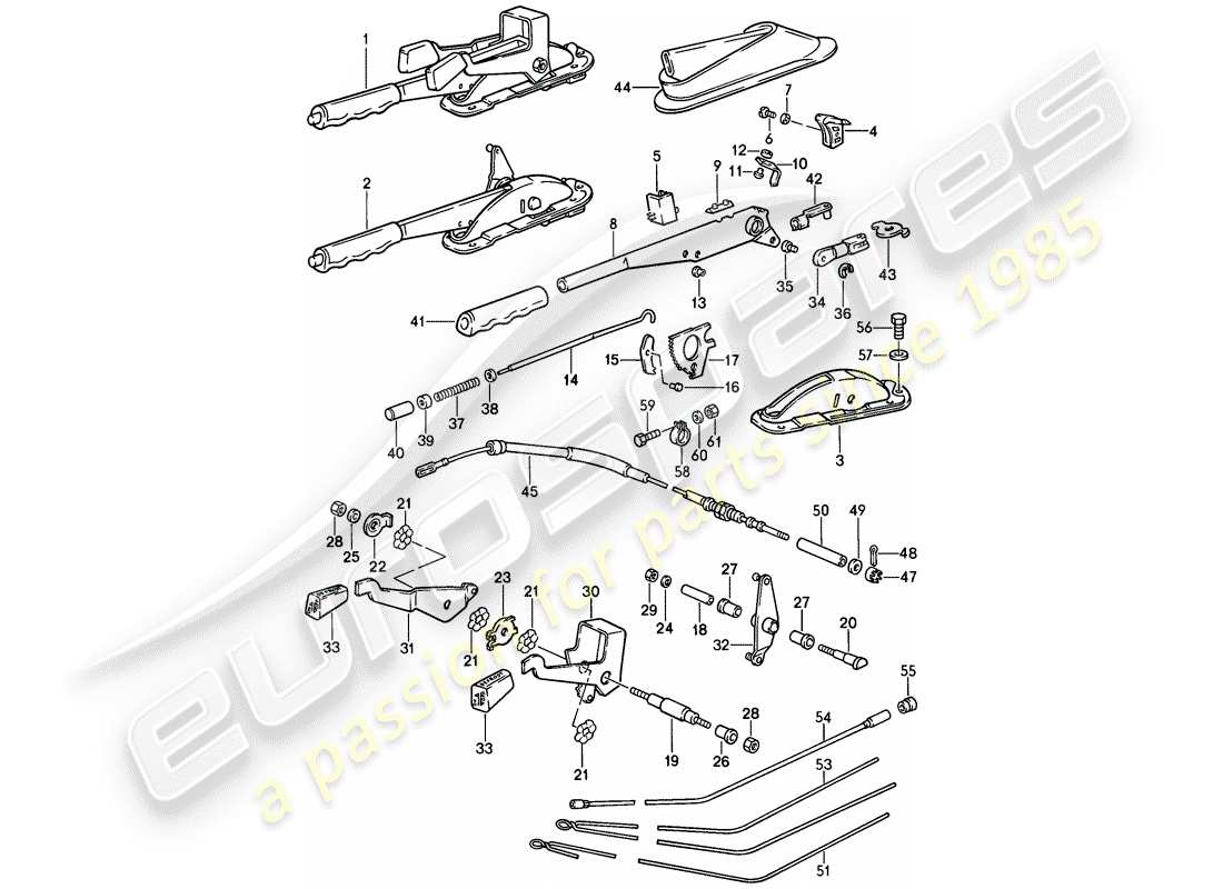 porsche 1989 (911) handbremshebel - bedienhebel - für - heizung ersatzteildiagramm