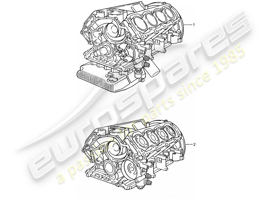 porsche 1995 (928) ersatzmotor - kurzmotor - kurbelgehäuse teilediagramm
