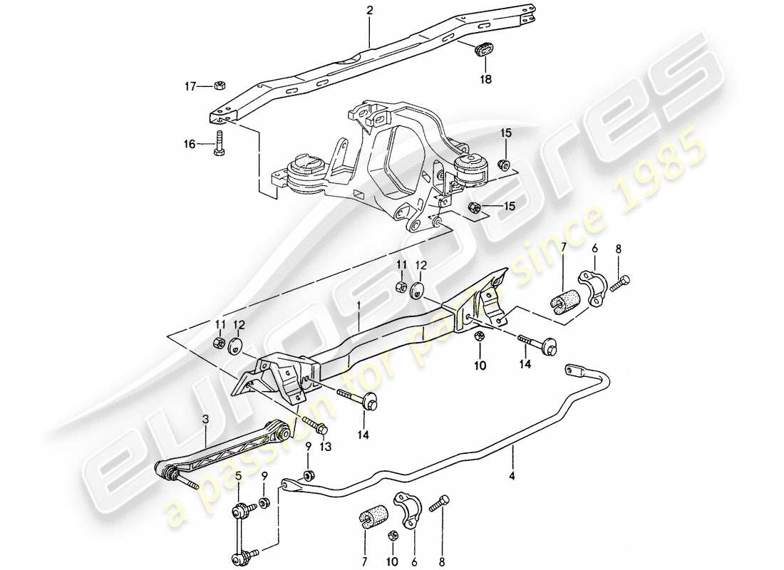 porsche 1995 (993) hinterachsträger - stabilisator ersatzteildiagramm