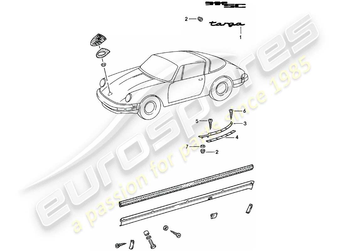 porsche 1979 (911) dekorative beschläge ersatzteildiagramm