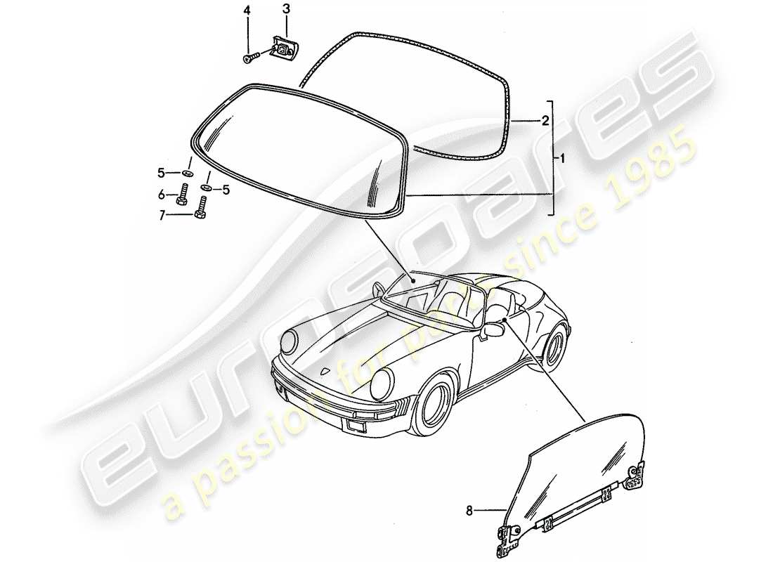 porsche 1989 (911) fensterverglasung ersatzteildiagramm