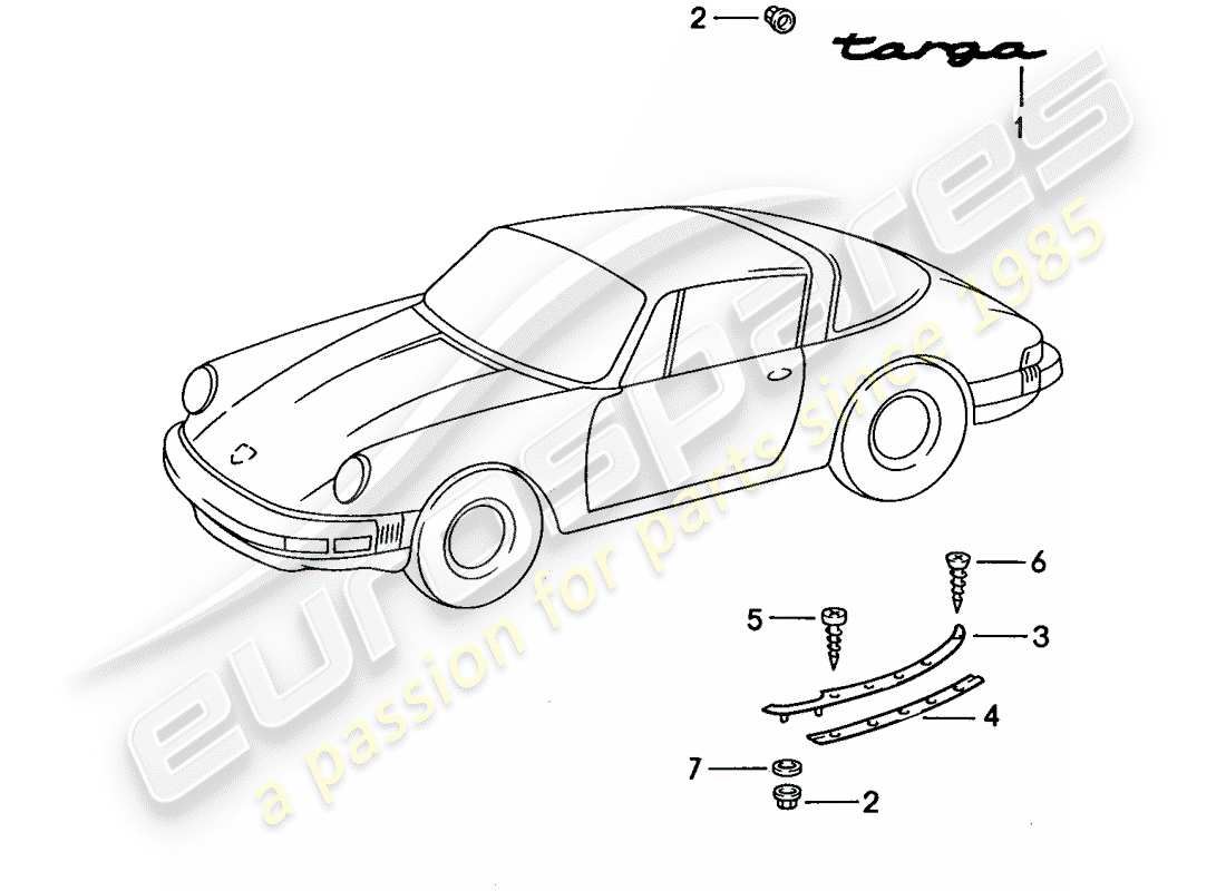 porsche 1989 (911) dekorative beschläge ersatzteildiagramm